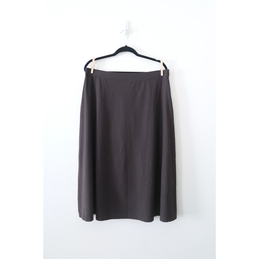 Eileen Fisher Size L Brown Washable Crepe A Line Skirt Knee Length Elastic Waist